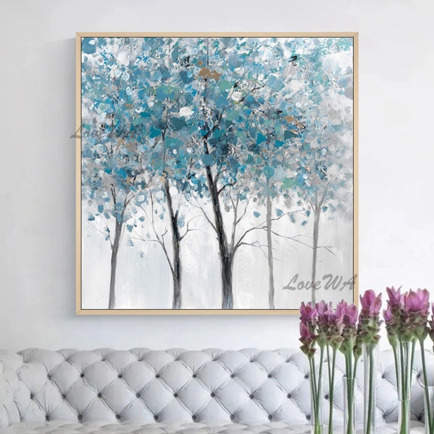 Палитра ножей абстрактная синяя береза Дерево 100% ручная роспись без рамки