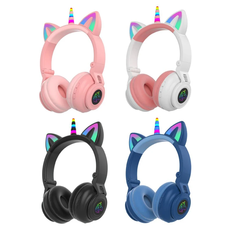 

Flashing LED Cute Cat Ears Headphones Bluetooth-compatible Wireless Headset with Mic Kid Girl Stereo Music Earbud Phone Earphone