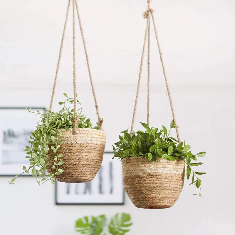

Подвесной завод корзина Seagr повесить корзина для растений, плетеные корзины для свисающие растения Крытый детский домашний декор, комплект ...