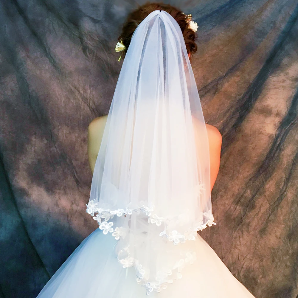

Ivory Women Elbow Length Bridal Veils Lady Tulle 150cm One Layer Wedding Veil Lace Edge Headpiece Accessory for Bride Elegant