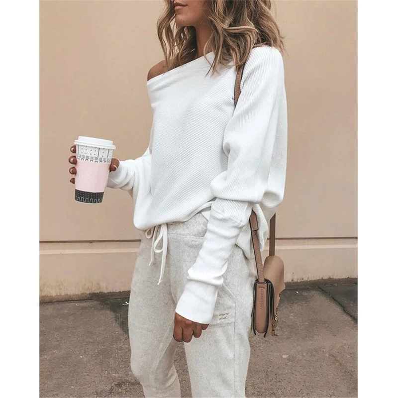 

Women Off Shoulder Sexy Elastic Knitting Pullover Sweater Lady Plus Size S-2XL Knitwear Autumn Winter Jumper Pull Femme