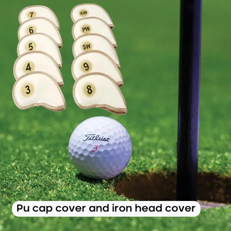 

10 Pcs / Set Durable Water-resistant PU Leather Golf Head Cover Set Iron Head Cover Outdoor Golf Equipment Accessories