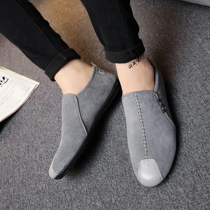 

2021 Men's suede flat shoes, black and red casual sneakers