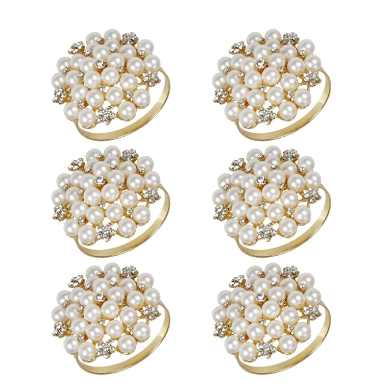 

6pcs Pearl Beaded Napkin Rings Buckle Holder Wedding Party Dinner Table Setting Decoration for Thanksgiving Day