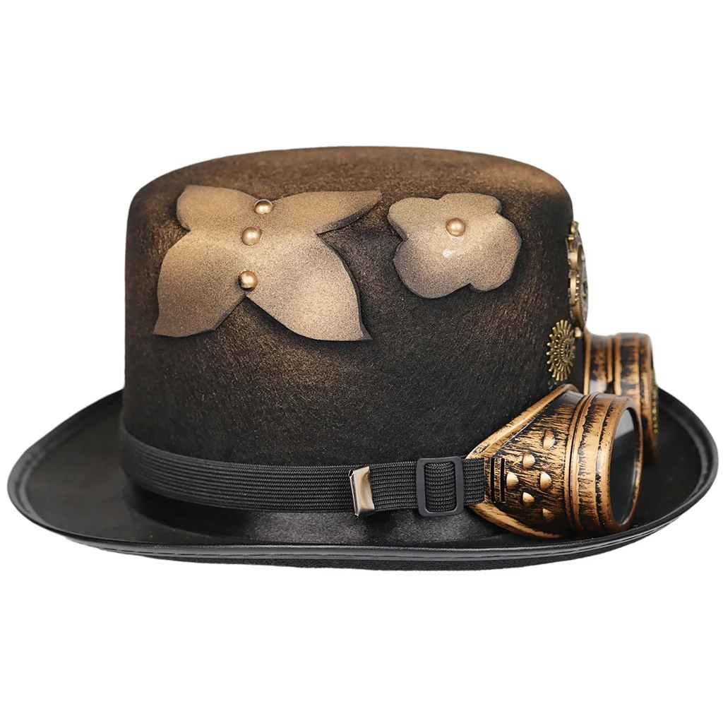 

Men Women Steampunk Floral Top Hat with Flower Goggles Retro Punk Gothic Fedora Head Gear for Cosplay Costume Accessories Party