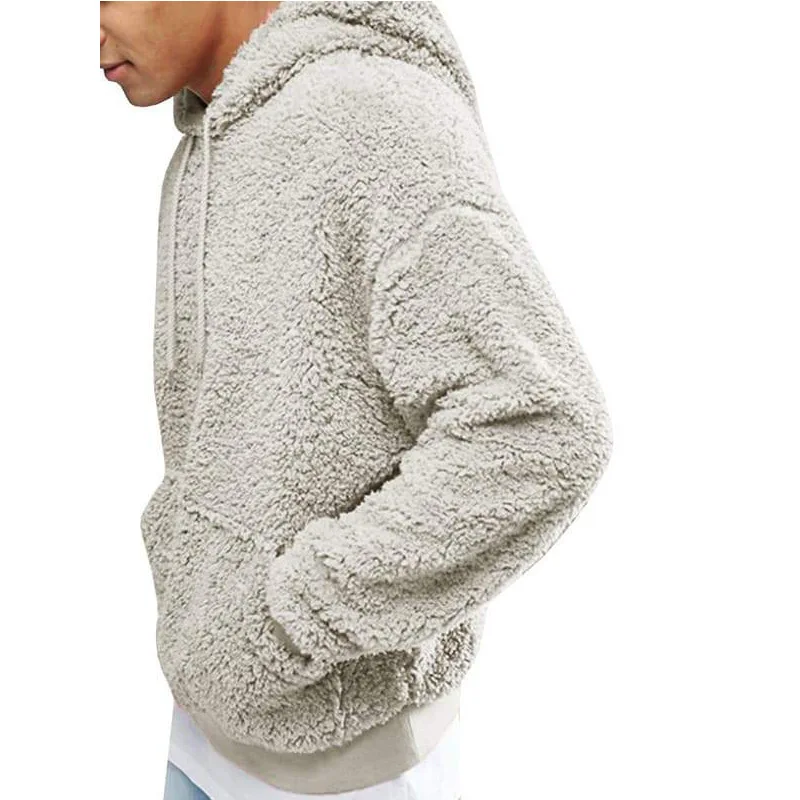 

HOUZHOU Autumn Winter Men Tops Fashion Casual Men Hooded Long Sleeve Pullover Hoodie Lamb Plush Thick Pocket Hooded Sweatshirts