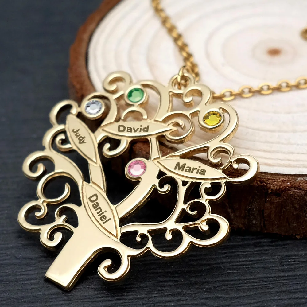 Индивидуальное семейное дерево ожерелье для мамы имя с камнем рождения подарок