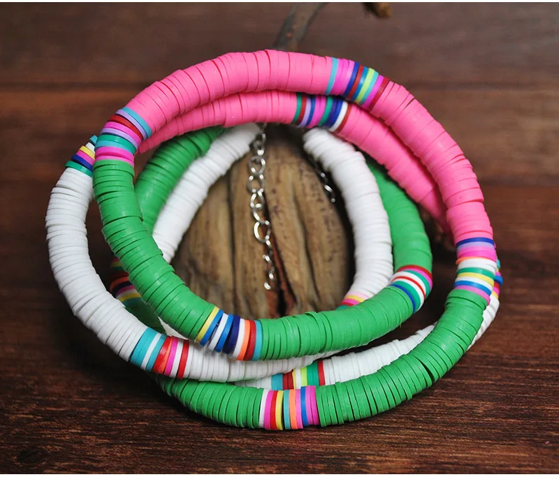 2021 Summer Steampunk Colorful Boho Necklaces for Women Handmade Round Polymer Clay Beads Choker Collares Ladies Jewelry | Украшения и