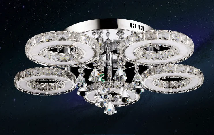 Современный минимализм Lustre De Cristal Led Люстра для фойе Роскошные покрытые зеркалом стальные кольца Круглая Люстра - Цвет абажура: clear 5 light
