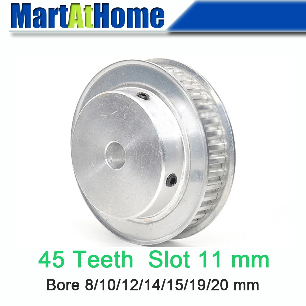 

Aluminum Timing Pulley XL45 45T 45-Teeth Slot Width 11mm BF-type Boss 45mm Bore 8~20mm for 3D Printer