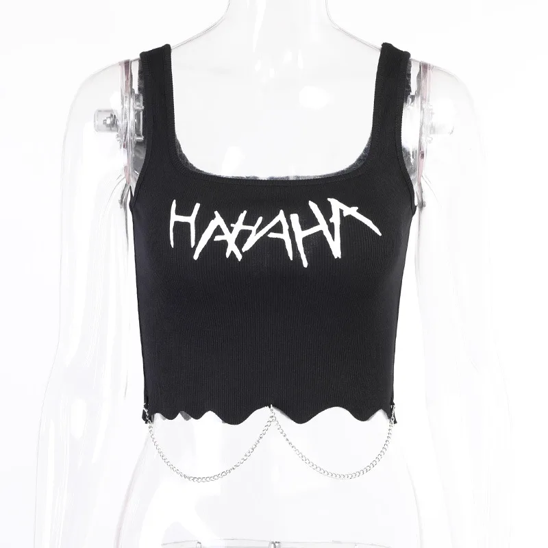 

Goth Dark Emo Mall Gothic Grunge Black Women Tank Tops Punk Aesthetic Bodycon Backless Sexy Summer Crop Top Alternative Clothes