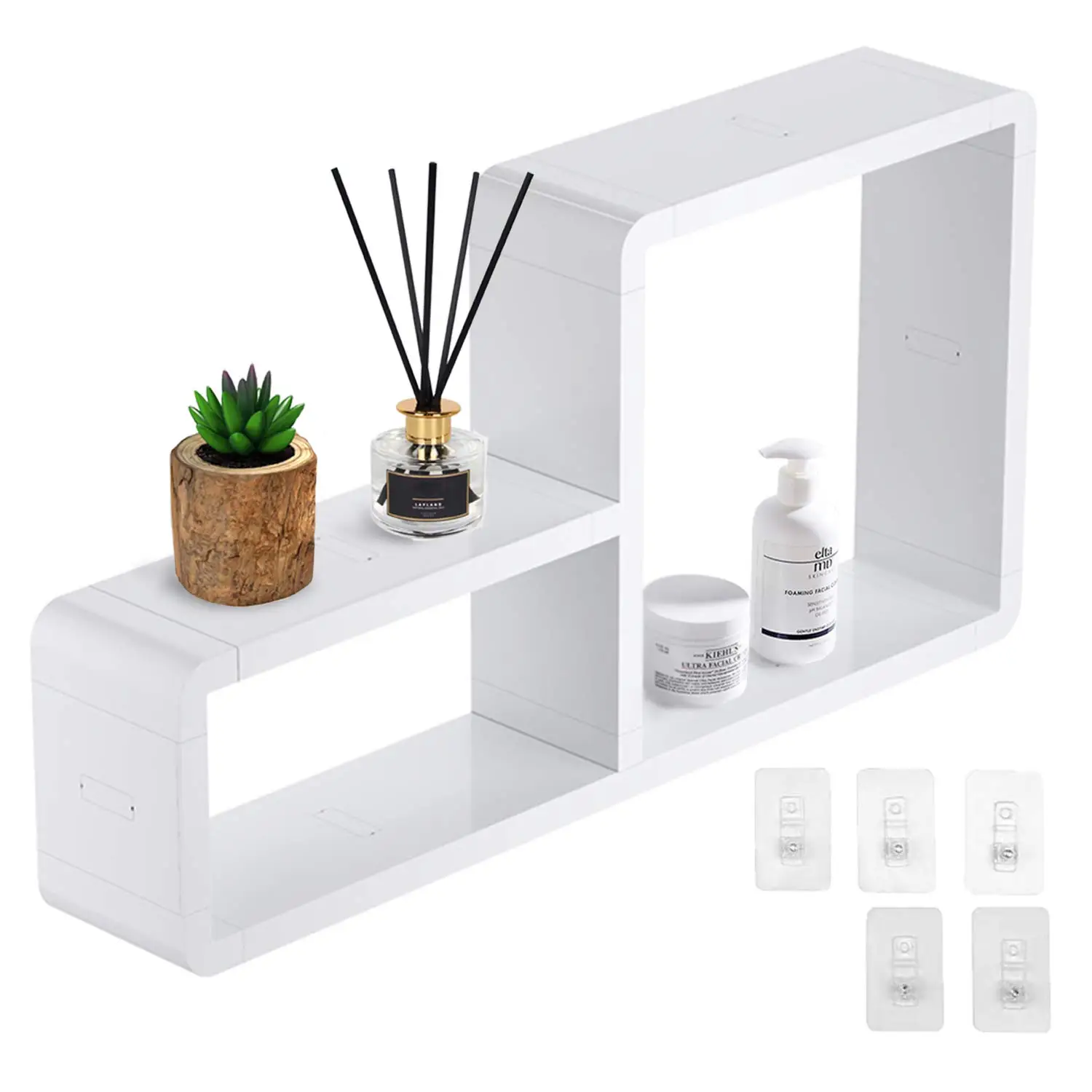 Белые полки для хранения в ванную комнату 2 кубические настенные плавающие полка