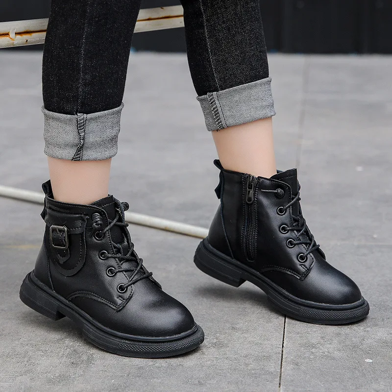 

KINE PANDA Autumn Kids Ankle Boots for Girls Children's Boys Shoes Fashion School Student Teens Genuine Leather Boats 26-37