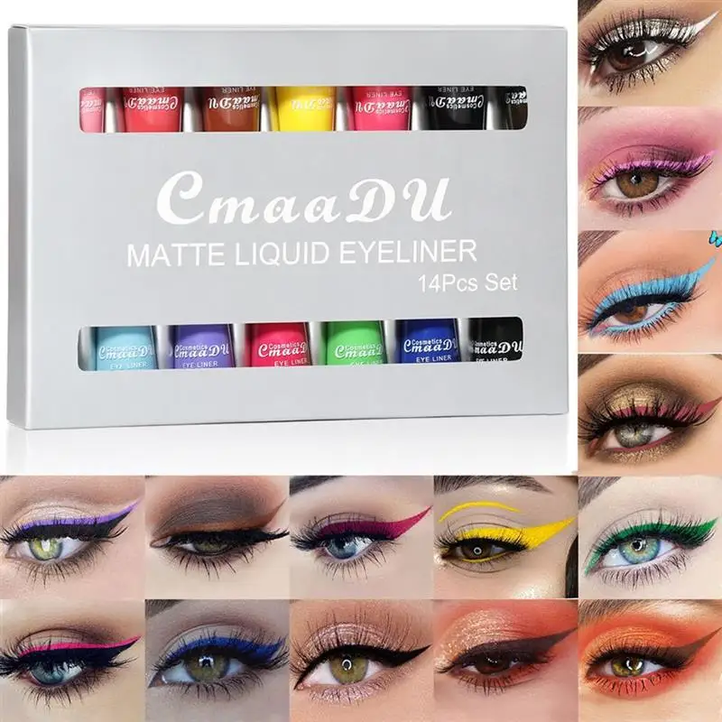 

Matte Liquid Eyeliner Set Quick Drying Colorful Glitter Eyeliner Pencil Pigmented Waterproof Smudgeproof Lasting Gel Eye Liner