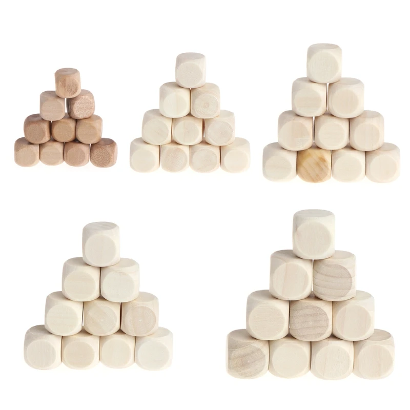 

10pcs 6 Sided Blank Wood Dice Party Family DIY Games Printing Engraving Kid Toys