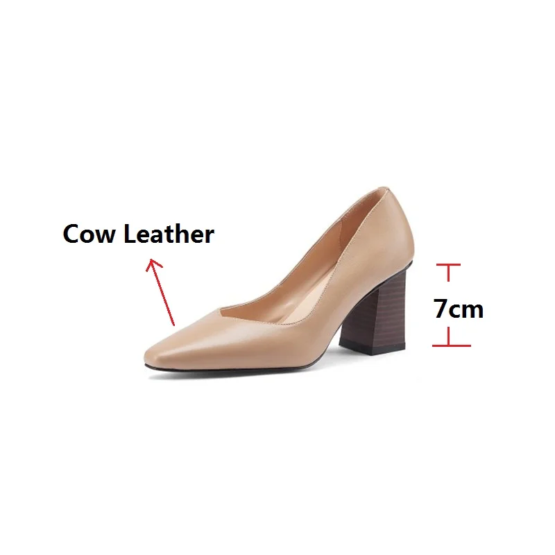 

LeShion Of Chanmeb 2021 Spring Fashion Wooden Chunky High Heels Office Work Shoes Women Cow Natural Genuine Leather Pumps 34-43