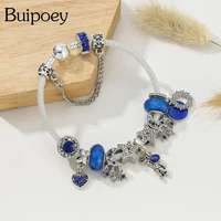 buipoey silver color star moon astronaut charm bracelets for women men blue stars heart bead fashion charm bracelet jewelry gift
