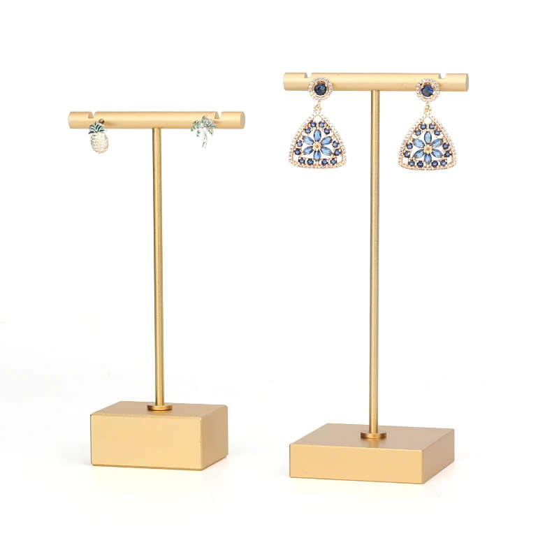 Metal Gold Jewelry T Bar Stand Stud Earrings Display Rack Ear Jewellery Organizer Holder Pendant Ornament Hanger Bracket Removed
