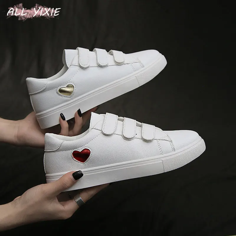 ALL YIXIE Fashion White Sneakers Woman Summer Autumn Velcro Leather Shoes Women Flats Casual Shoes Womens Platform Sneakers