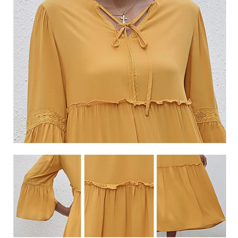 

Yellow Women's Dress Ruffle Loose Midi Dresses Woman Party Elegant Summer Bodycon Casual Clothing