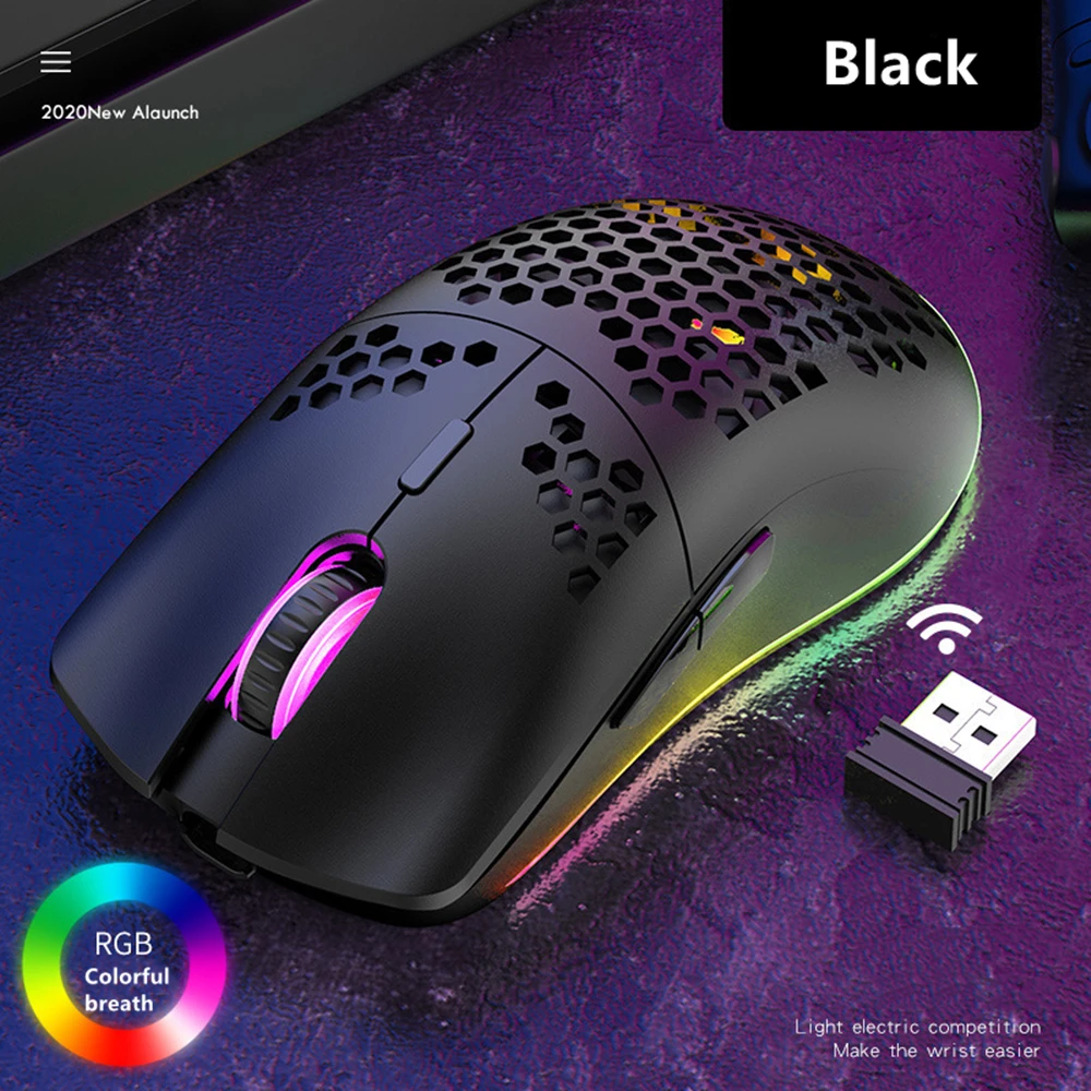 

Wireless Gaming Mouse 7 Button 3200 DPI Adjustable RGB Backlit Rechargeable 2.4G Mouse Lightweight Honeycomb Shell Gamer Mice