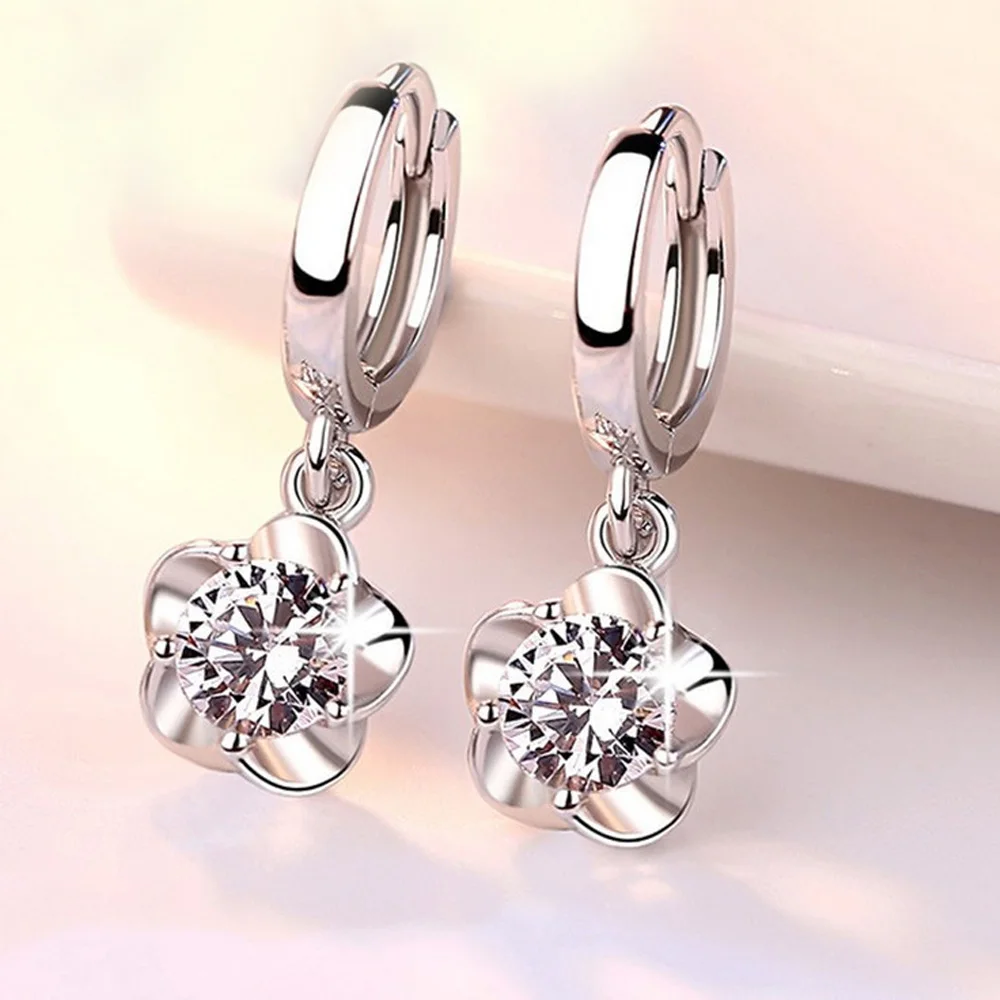 Женский белый фиолетовый хрустальный цветок кулон серьги медь посеребренный