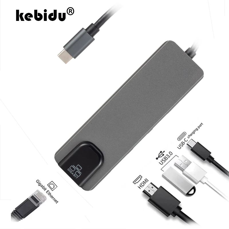 

USB-концентратор kebidu 5 в 1, USB Type-C, HDMI, 4K, Gigabit Ethernet, Rj45