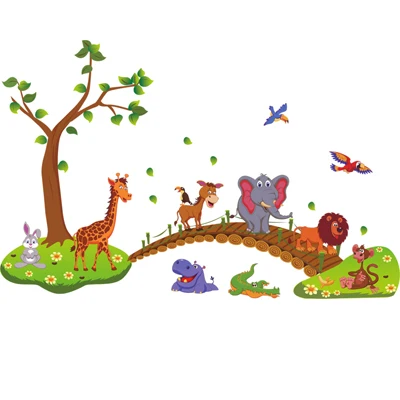 Cartoon Animals Bridge Wall Stickers for Kids Rooms Decoration Vinyl Home Decor Wall Cover Posters - Цвет: animal bridge