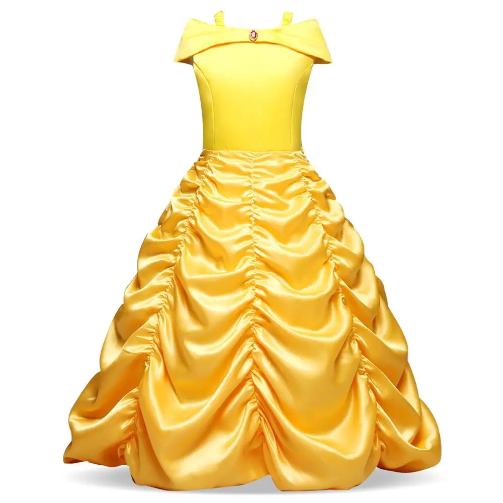 Little Girls Princess Belle Halloween Costume - Long Dress Up Cosplay Costume for Kids - Fancy Party Dresses with Grown Wands and Cloak image 2