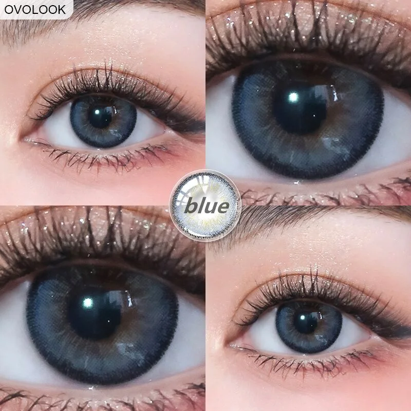 

OVOLOOK-2pcs/pair Blue/Gray Contact Lenses Colored Lenses for Eyes 0-800 Degrees Year Toss Eye Color Lens Contacts