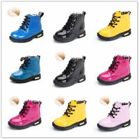 2022 spring childrens boots girls boots waterproof patent leather toddler boots shoes fashion boys shoes snow boots kids size36