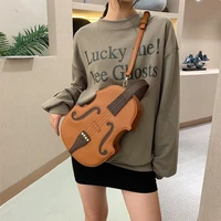 fun brown violin shape shoulder bag for teenage girls fashion backpack travel school bag multiple using women pouch pu leather