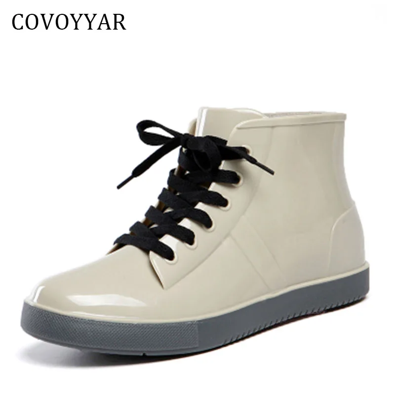 

COVOYYAR желейные сапоги женские на шнуровке короткие резиновые сапоги Нескользящие водонепроницаемые резиновые ботинки универсальная обувь ...