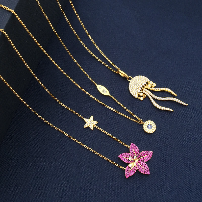 

collar de Medusa para mujer, de Plata de Ley 925, con diseño tropical de viento, sol, flor púrpura, regalo de joyería