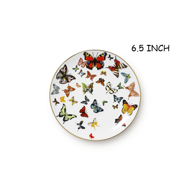 6.5 inch plate Керамический поднос, тарелка с золотым ободком, плоская тарелка для торта, столовый поднос, посуда с бабочкой, креативная белая посуда, тарелка из костяного фарфора, 1 шт - Цвет: 6.5 inch plate