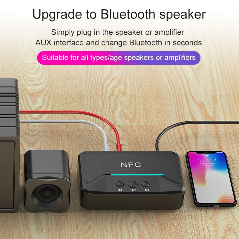 Аудиоприемник с автоматическим включением NFC Bluetooth 5 0 и USB-разъемом RCA AUX 3 мм Jack