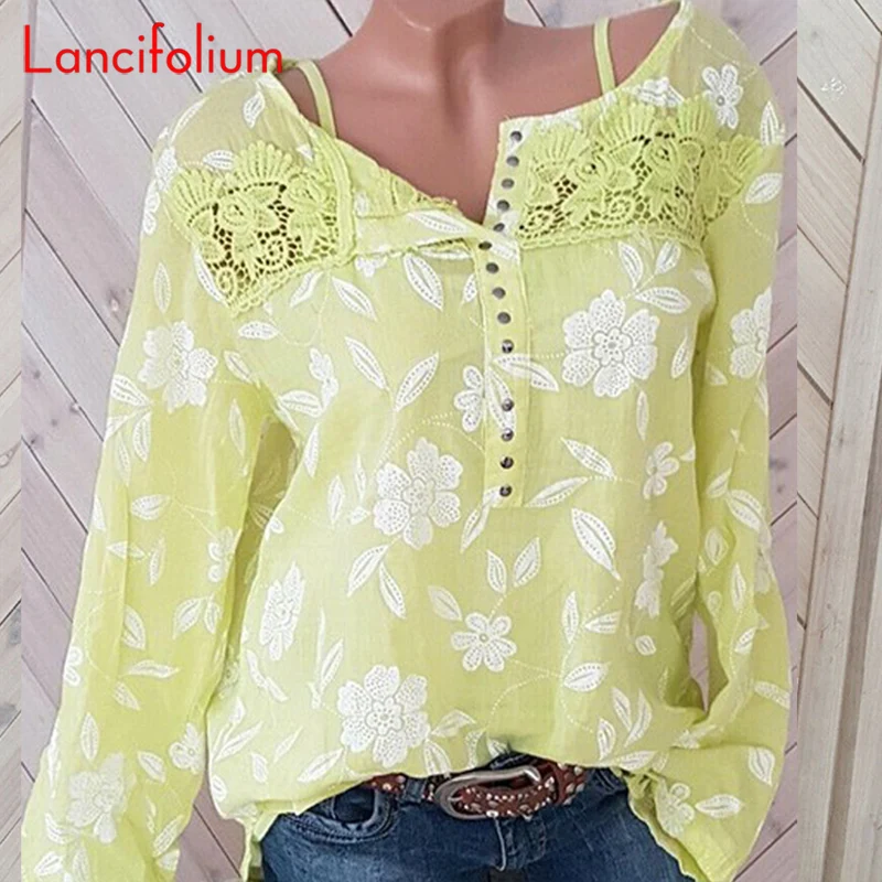 Бохо Цветочная блузка женская 2020 кружевная рубашка на пуговицах розовая
