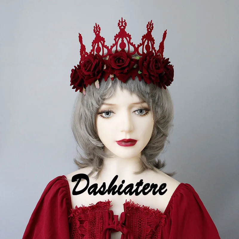 

Dark Red Flower Crown Headband Tiara for Princess Queen Burgundy Hair Accessories Birthday Partys Wedding Bride Headwear