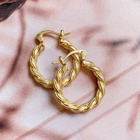 trendy exquisite gold hoop earrings for women twist design modern female lady party accessories jewelry gift