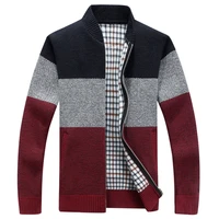 winter fashion patchwork mens knitted jackets thick comfy long sleeve sweater coat warm stand collar fall tide casual cardigan