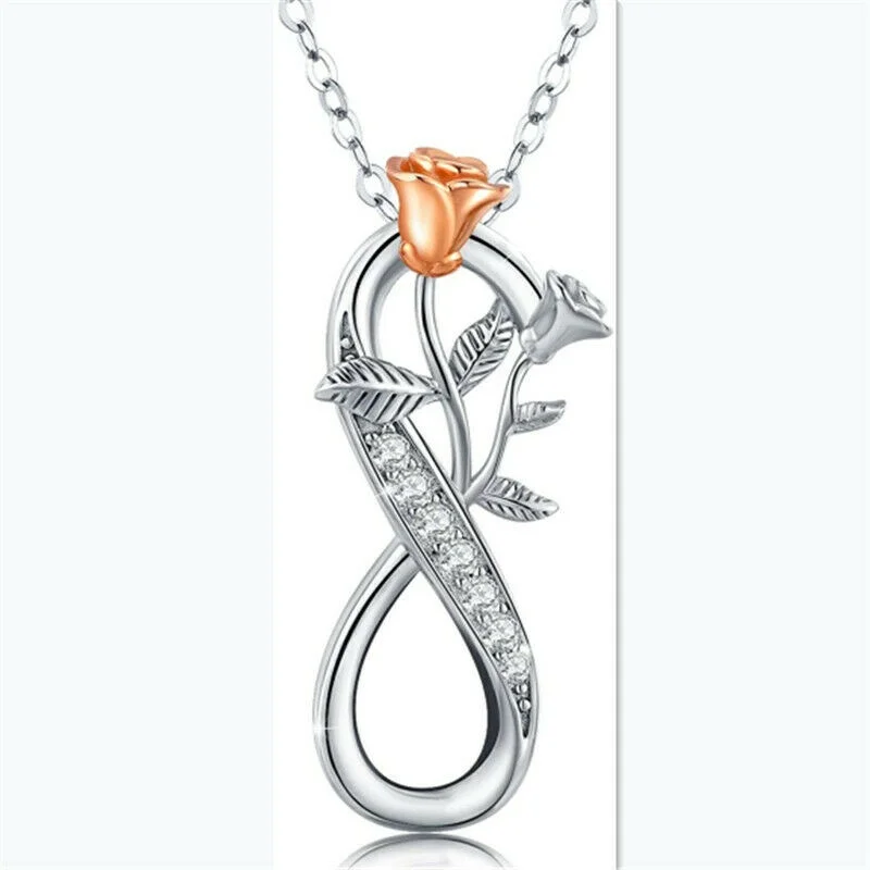 

Ожерелье Infinity Rose с серебряным кулоном в виде цветка для женщин и девушек