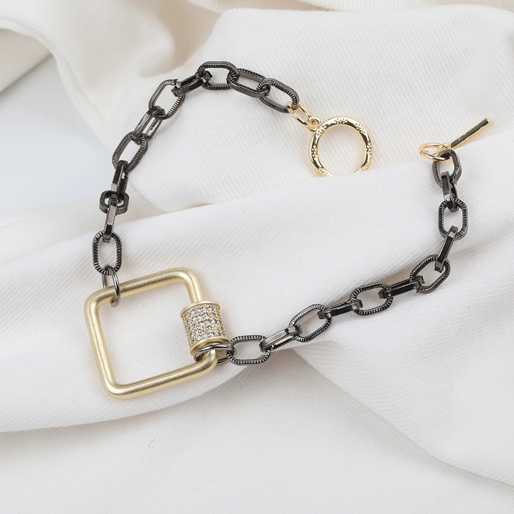 

3Pcs Gold Color Stars Square Heart Cross Screw Clasps Charms Bracelet Zirconia Carabiner Clasp Gun Black Metal Chains Bracelet