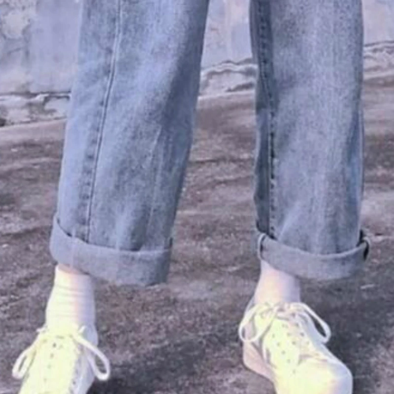 

Jeans Women Spring Mopping Denim Solid High-waist Slim Straight Teens Korean Style All-match Trendy Simple Streetwear Vintage