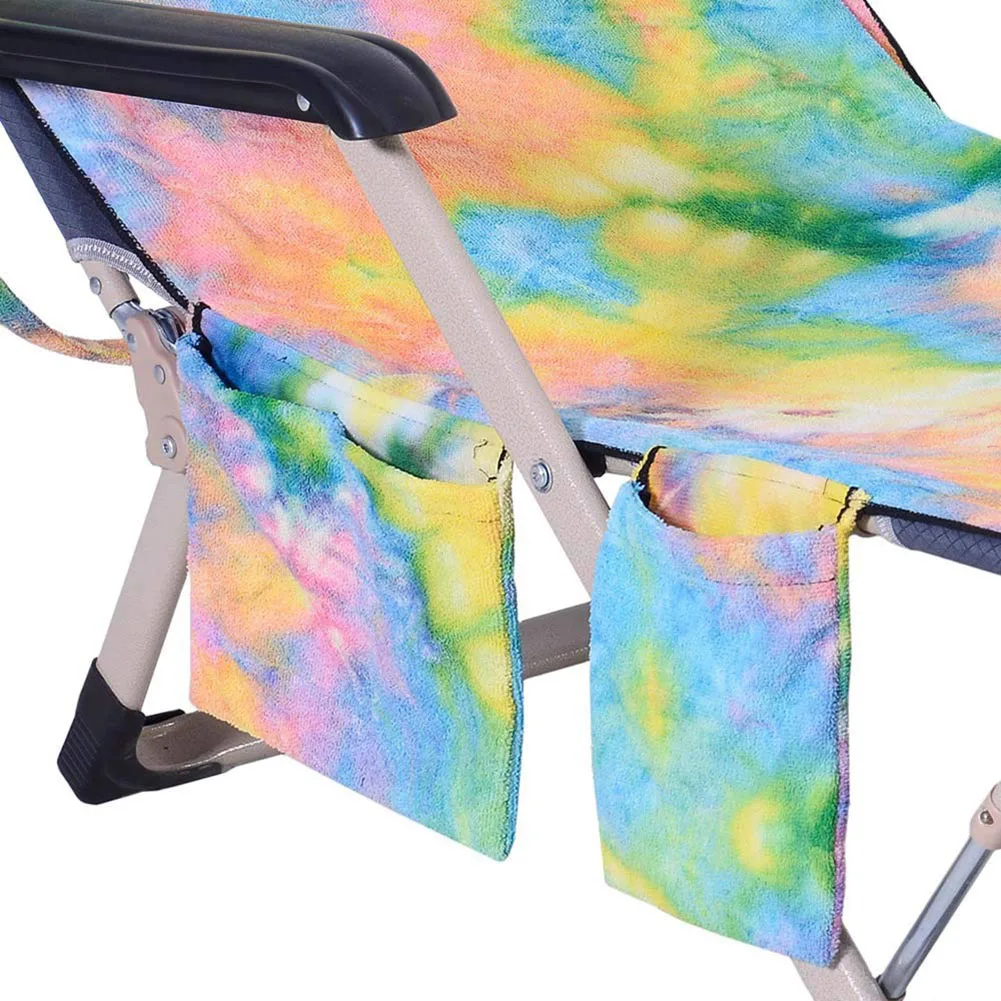 Soft Microfiber Tie-dye Beach Chair Cover Sweat-absorbent Bath Pockets Towel | Towel/Towel Set