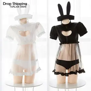 Сексуальный женский костюм кролика для косплея эротический комплект нижнего белья наряд для женщин аниме с открытой грудью милое нижнее белье с кроличьим хвостом сексуальный подарок