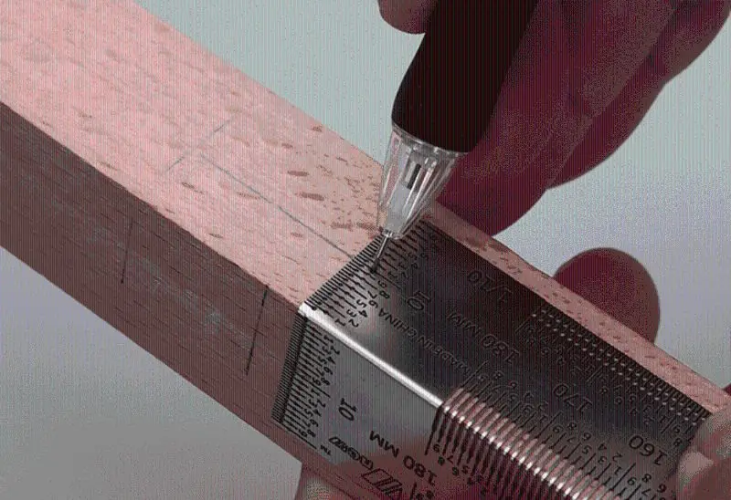 

Woodworking Scribing Tool Right Angle Ruler Scale Hole Marking Gauge Vertical Line Marker Scriber Tool with Hole