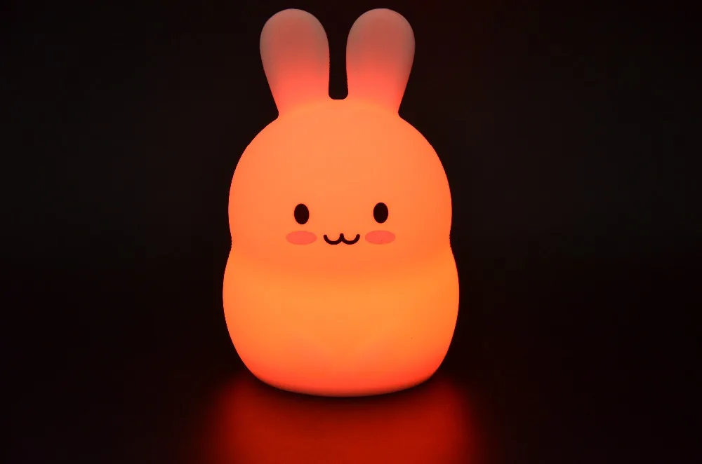 Мультфильм кролик светодиодный Ночной светильник сенсорный Сенсор 9 Цвета USB Батарея приведенный в действие силиконовые Ночники для Для детей подарок для ребенка