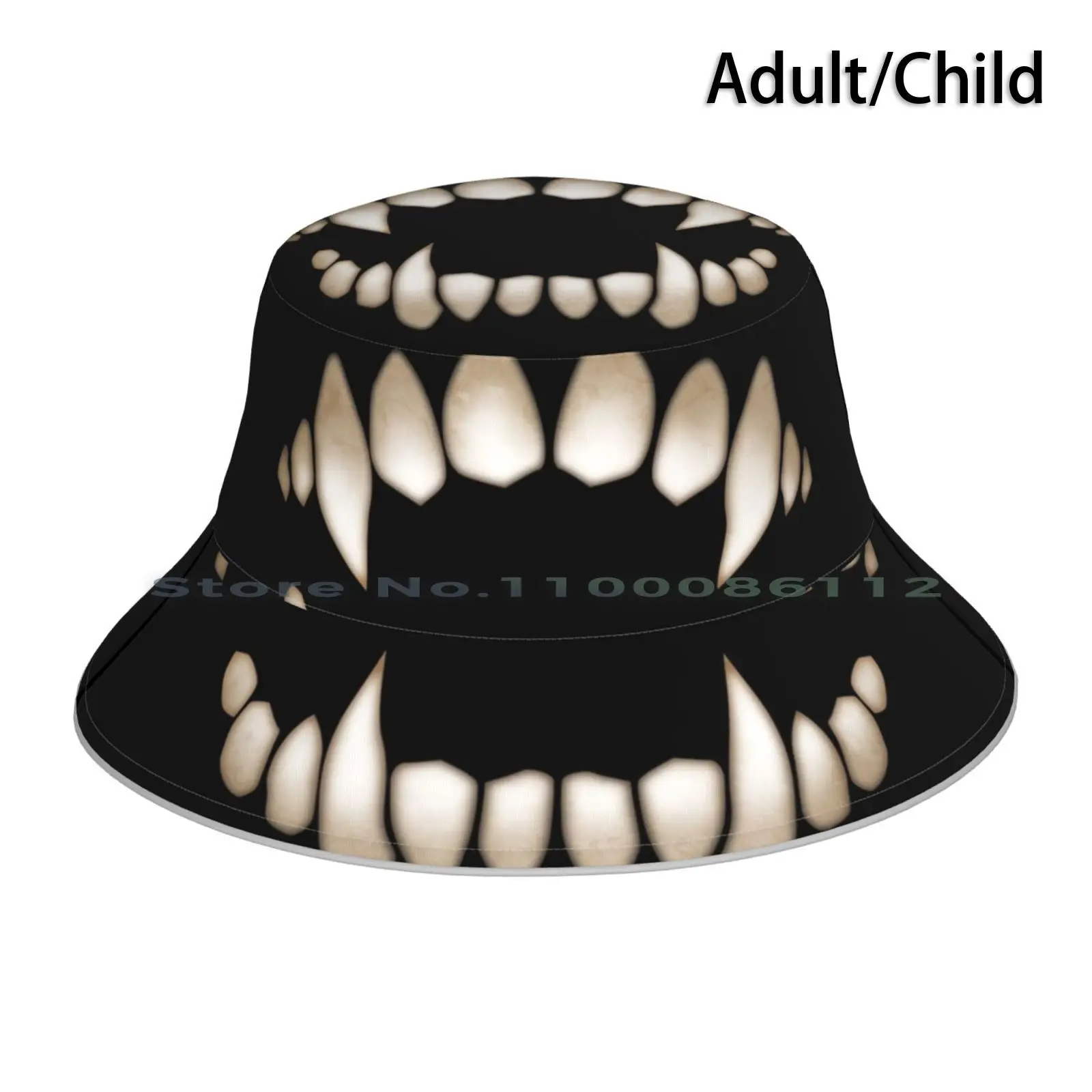 

Halloween Fangs Bucket Hat Sun Cap Fangs Teeth Vampire Werewolf Monster Beast Halloween Horror Sci Fi Fantasy Up Costume Blood