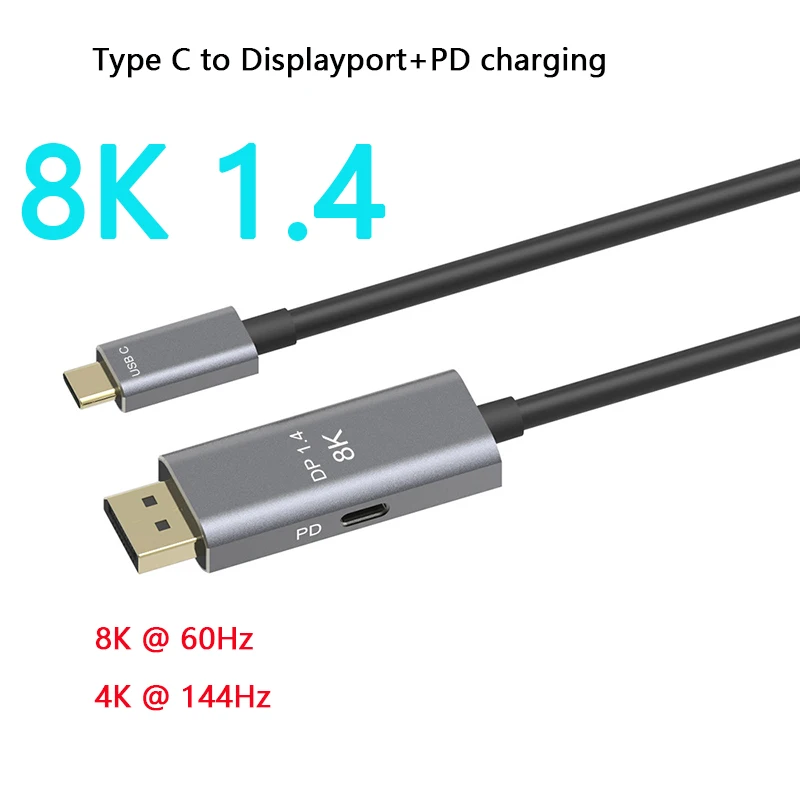 

USB C to displayport Cable 8k 60HZ Thunderbolt 3 4K 144HZ type-c 3.1 to DP 1. 4 adapter pd fast charger for Macpro Display HUD