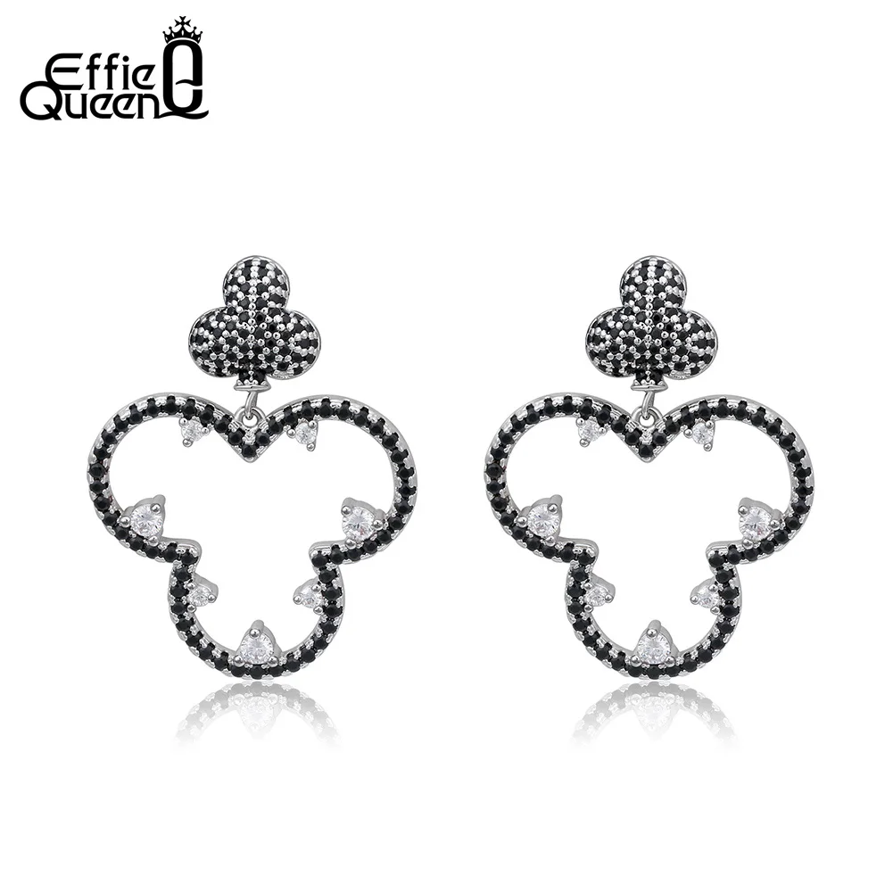 Женские серьги в форме покерного клуба Effie Queen с цветком из черного циркония AAA